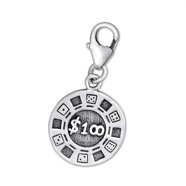 Poker Chip - 925 Sterling Silver Charms with lobster clasp A4S29517