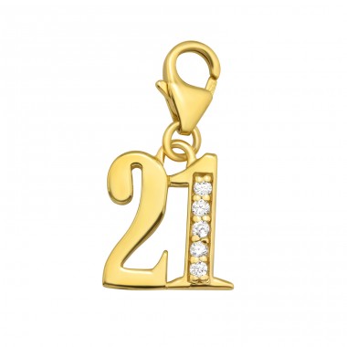 Pozlátená “21“ na karabínke - Šperkové Striebro 925 Sponové Amulety A4S42061