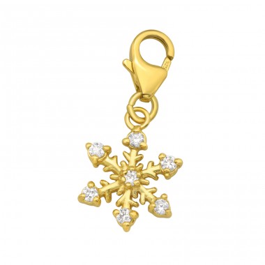 Golden Snowflake with carabiner - 925 Sterling Silver Charms With Lobster A4S42063