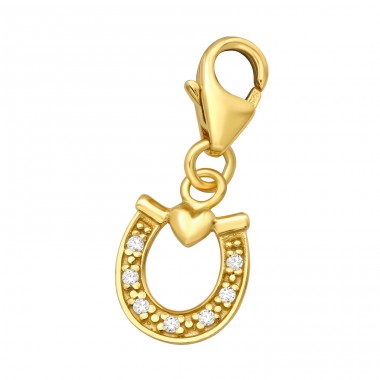 Vergoldetes Hufeisen mit Zirkonen - Schmuck Silber 925 Schließe Amulette A4S44508