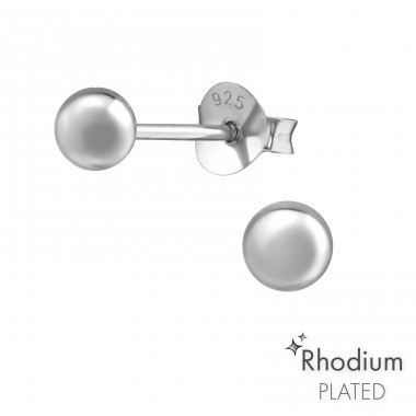 4mm ball Rhodium plating - 925 Sterling Silver Basic Ear Studs A4S16186