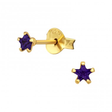 Golden Star 3mm - 925 Sterling Silver Ear Studs With Zirconia Stones A4S42144
