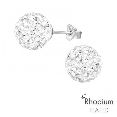 10mm Ball - 925 Sterling Silver Ear Studs with Crystal stones A4S42206