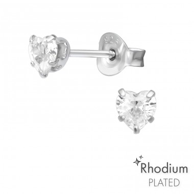 3mm heart - 925 Sterling Silver Basic Ear Studs A4S43059
