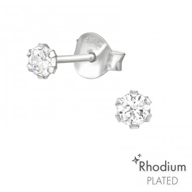 3mm Round - 925 Sterling Silver Ear Studs with Zirconia stones A4S43066