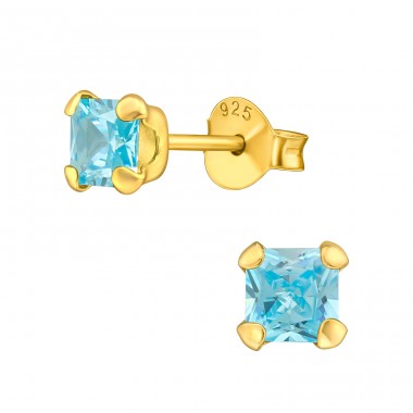 4mm Square zirconia gold plated - 925 Sterling Silver Basic Ear Studs A4S45203