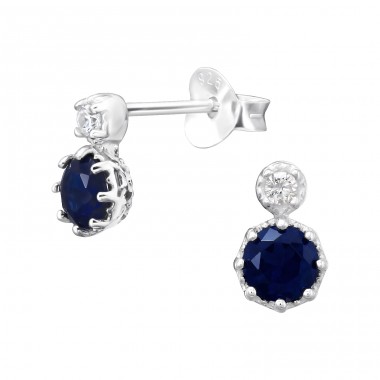 Duo Stone Ear Studs - 925 Sterling Silver Basic Ear Studs A4S46101