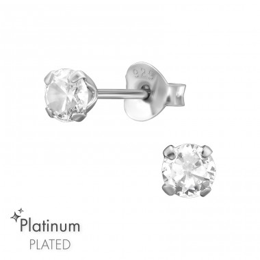 Round 4mm with Zirconia - 925 Sterling Silver Basic Ear Studs A4S47910