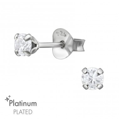 Round 3mm with Zirconia - 925 Sterling Silver Basic Ear Studs A4S47911
