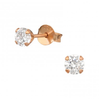 4 mm Round Gold-plated with Zirconia - 925 Sterling Silver Basic Ear Studs A4S49546