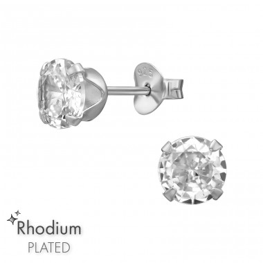 6 mm Round rhodium-plated with Zirconia - 925 Sterling Silver Basic Ear Studs A4S50516