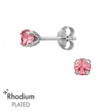 3 mm Round with Crystal, Rhodium Plated - 925 Sterling Silver Basic Ear Studs A4S50988