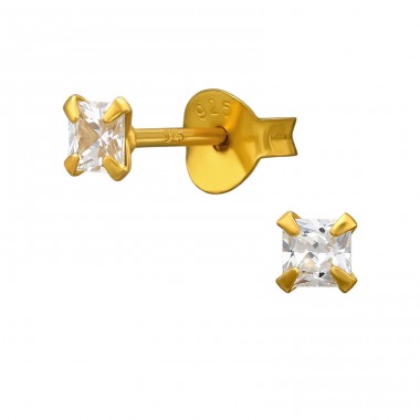 3 mm Pătrat Placat Cu Aur - Argint 925 Cercei Clasice A4S51187