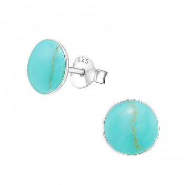 Round - 925 Sterling Silver Ear Studs with semi-precious stones A4S11677