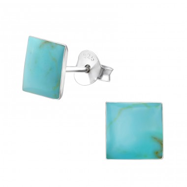 Square - 925 Sterling Silver Ear Studs with semi-precious stones A4S14101