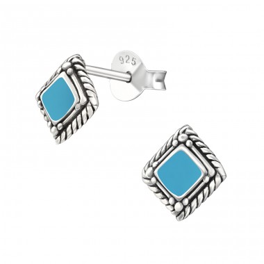 Square - 925 Sterling Silver Ear Studs with semi-precious stones A4S19812