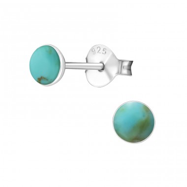Round - 925 Sterling Silver Ear Studs with semi-precious stones A4S21871