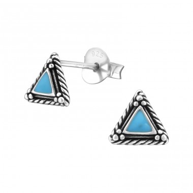 Triangle - 925 Sterling Silver Ear Studs with semi-precious stones A4S23209