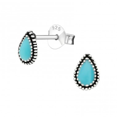 Tear - 925 Sterling Silver Ear Studs with semi-precious stones A4S23210