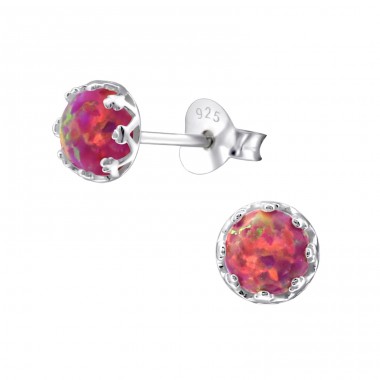 Round Opal - 925 Sterling Silver Ear Studs with semi-precious stones A4S23619