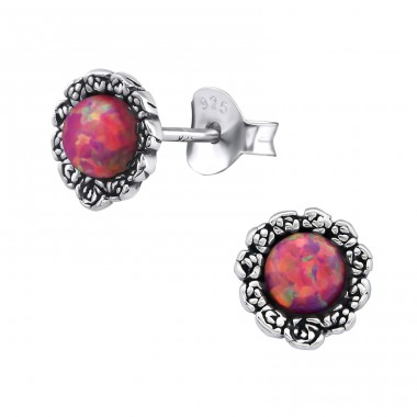 Flower Opal - 925 Sterling Silver Ear Studs with semi-precious stones A4S23670