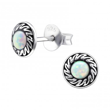 Round Opal - 925 Sterling Silver Ear Studs with semi-precious stones A4S23672