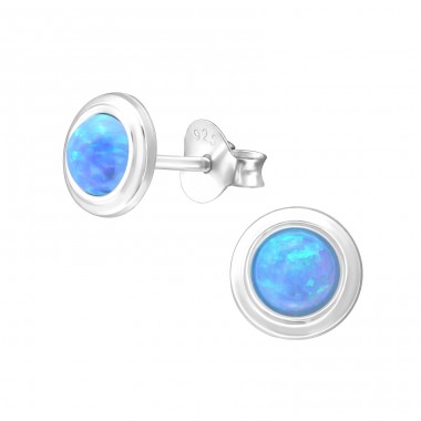 Round Opal - 925 Sterling Silver Ear Studs with semi-precious stones A4S24092