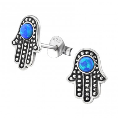 Strieborný Hamsa - Striebro 925 Puzetové náušnice s polodrahokamom A4S24323