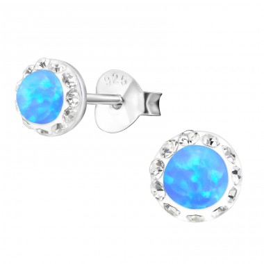 Round Opal - 925 Sterling Silver Ear Studs with semi-precious stones A4S24576