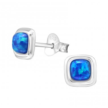 Square Opal - 925 Sterling Silver Ear Studs with semi-precious stones A4S26899