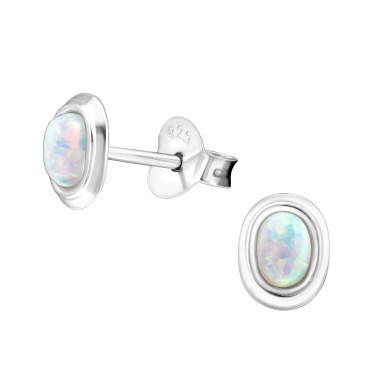 Oval Opal - 925 Sterling Silver Ear Studs with semi-precious stones A4S26901