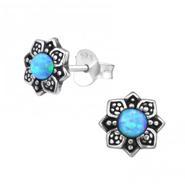 Flower Opal - 925 Sterling Silver Ear Studs with semi-precious stones A4S27140