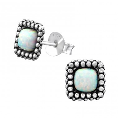 Square Opal - 925 Sterling Silver Ear Studs with semi-precious stones A4S28293