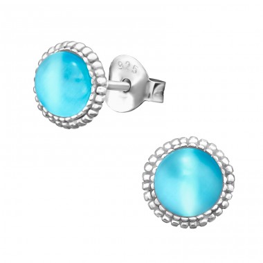 Round - 925 Sterling Silver Ear Studs with semi-precious stones A4S30283