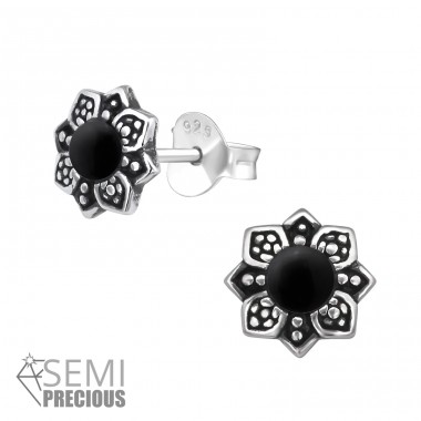 Eine Blume - 925er Silber Ohrstecker mit Halbedelsteinen A4S30298