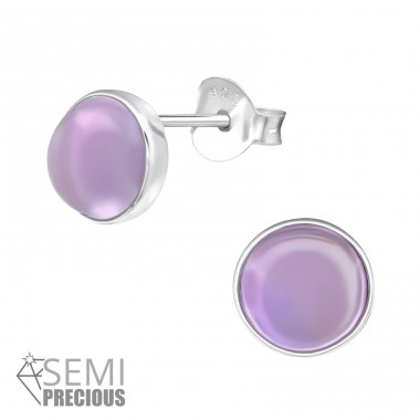 Round - 925 Sterling Silver Ear Studs with semi-precious stones A4S30301
