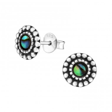 Round - 925 Sterling Silver Ear Studs with semi-precious stones A4S30786