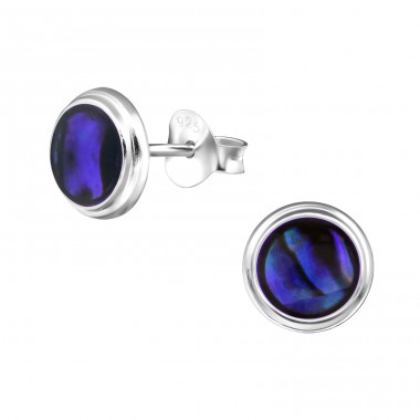 Round - 925 Sterling Silver Ear Studs with semi-precious stones A4S30896