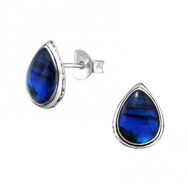 Pear - 925 Sterling Silver Ear Studs with semi-precious stones A4S30899