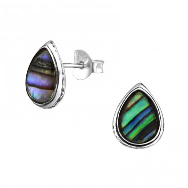 Pear - 925 Sterling Silver Ear Studs with semi-precious stones A4S30899