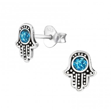 Hamsa - Striebro 925 Puzetové náušnice s polodrahokamom A4S31217