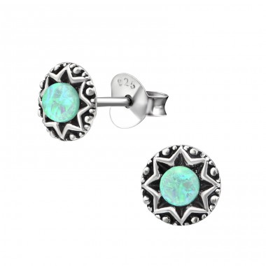 Round Opal - 925 Sterling Silver Ear Studs with semi-precious stones A4S31231