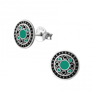 Oxidized - 925 Sterling Silver Ear Studs with semi-precious stones A4S33620