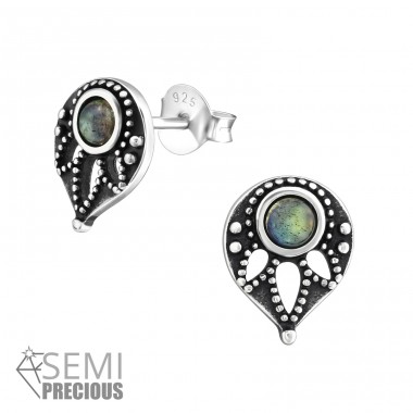 Antique - 925 Sterling Silver Ear Studs with semi-precious stones A4S33855