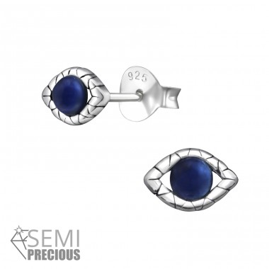 Evil Eyes - 925 Sterling Silver Ear Studs with semi-precious stones A4S36645