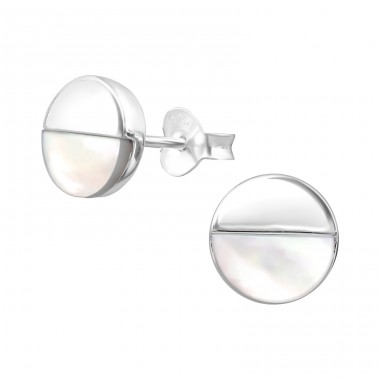 Round - 925 Sterling Silver Ear Studs with semi-precious stones A4S36688