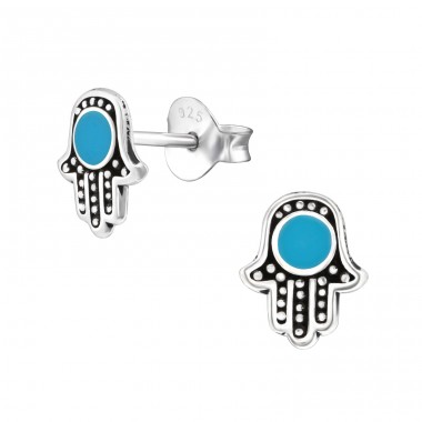 Hamsa - 925 Sterling Silver Plain Ear Studs A4S37522