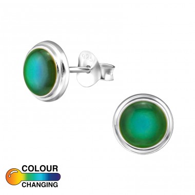 Round - 925 Sterling Silver Ear Studs with semi-precious stones A4S38772