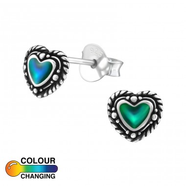 Heart - 925 Sterling Silver Ear Studs with semi-precious stones A4S38785