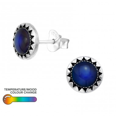 Blue sun - 925 Sterling Silver Plain Ear Studs A4S38786